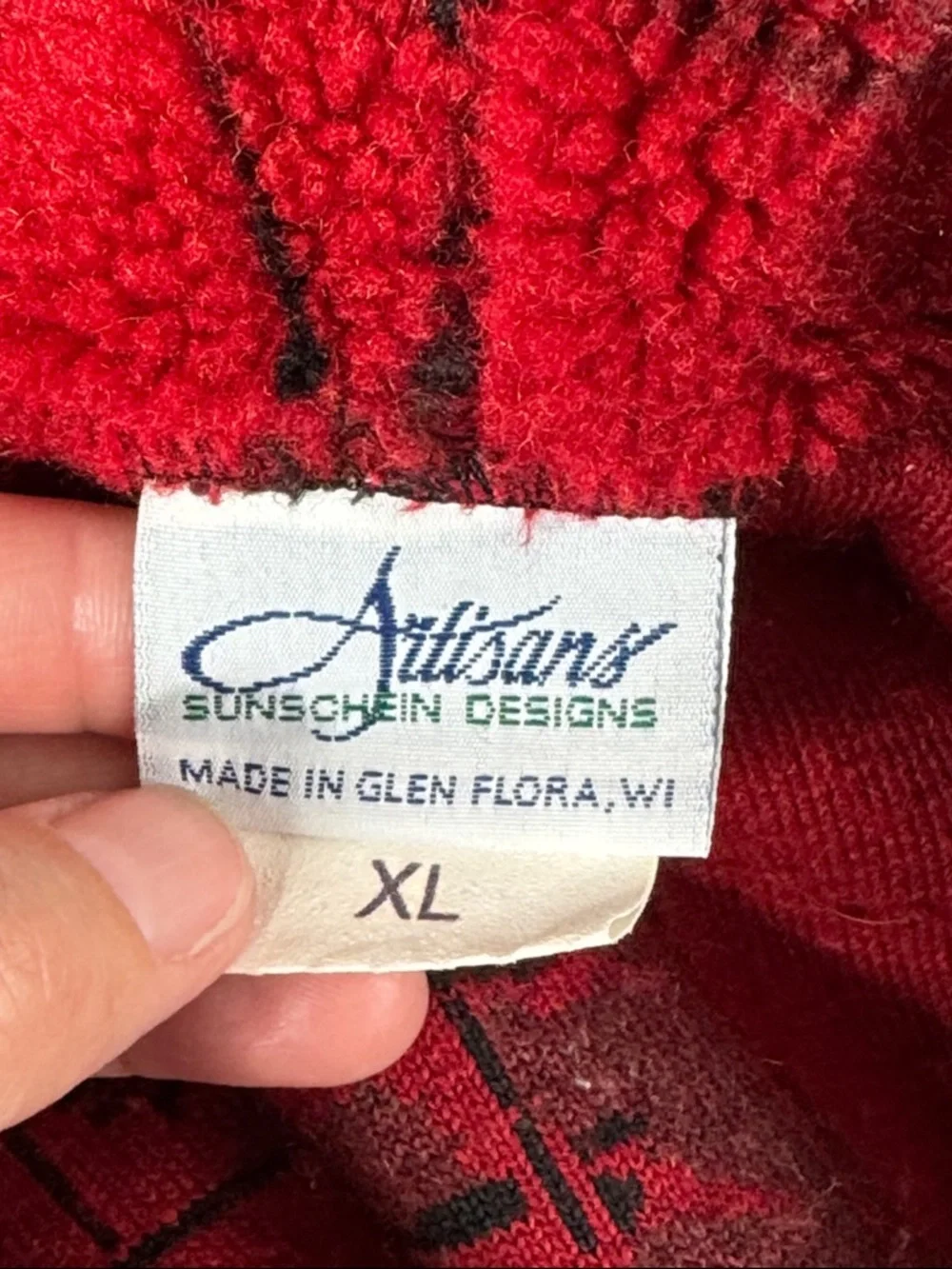 Vintage Artisans Red Cardigan Fleece Button Sweater Size XL 90s